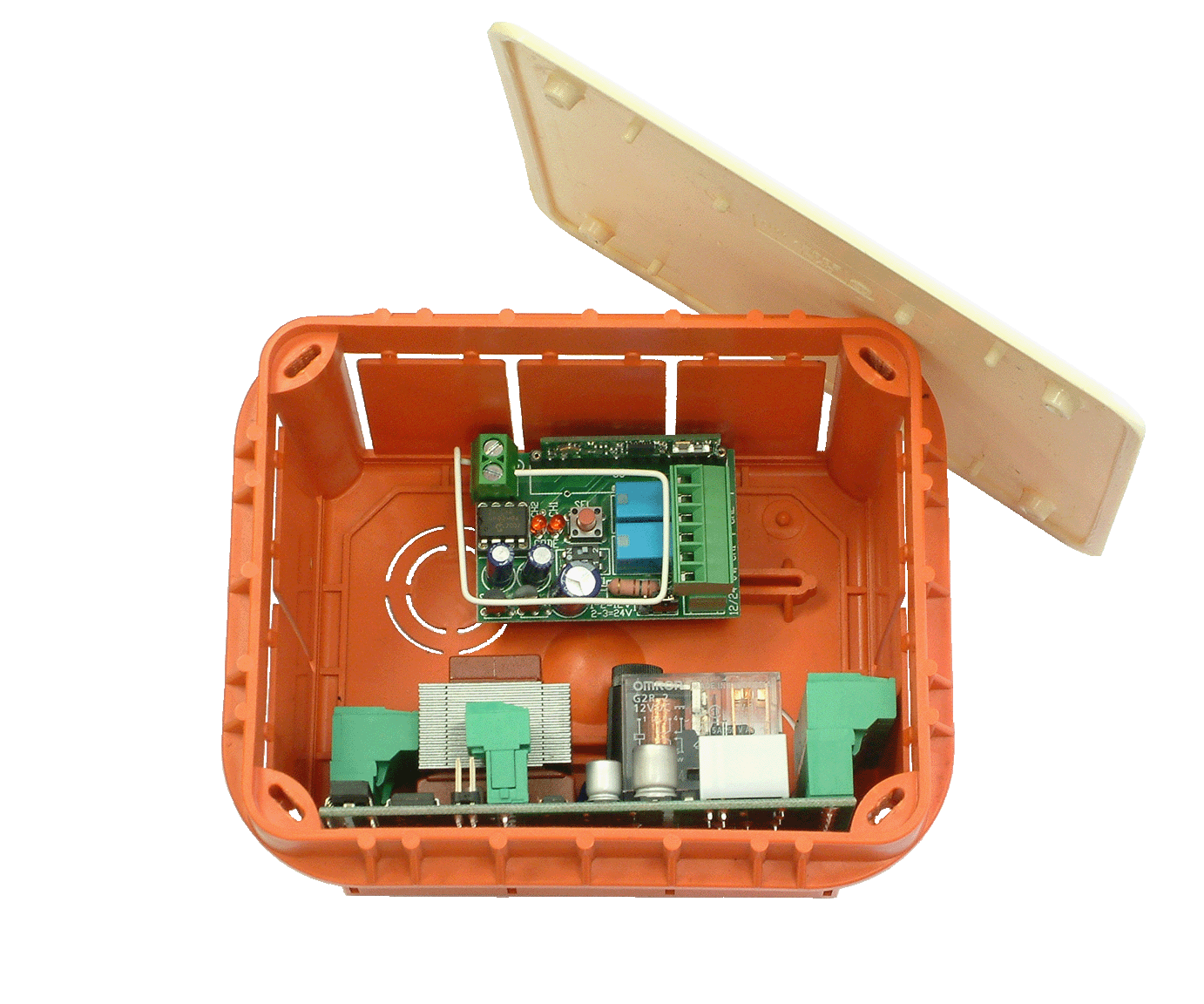 Scatola di derivazione con centralina C/C e ricevente RX2